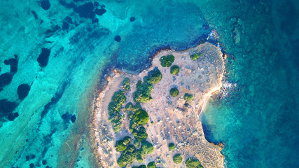 Autumn 2017: Aerial bird's eye view photo taken by drone depicting beautiful deep blue -  turquoise...