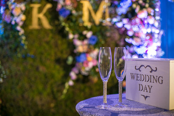 wedding ceremony decoration, wedding arch glasses and wishes book.