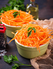 Fresh carrot salad on bowls
