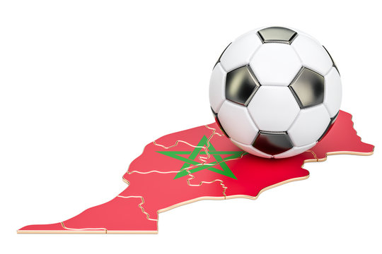 Football ball with map of Morocco concept, 3D rendering