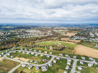 Fototapeta na wymiar New Neighborhood in Redlion, Pennsylvania from above during Fall