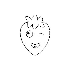 strawberry wink  fruit kawaii icon image vector illustration design  black dotted line