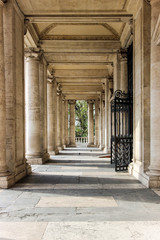 empty hallway with stone pillars at Palazzo Nuovo in Rome