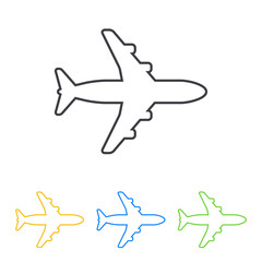 Icono plano linea avion en varios colores