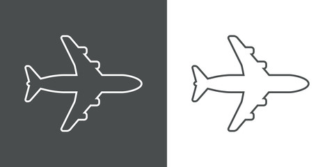 Icono plano linea avion gris y blanco