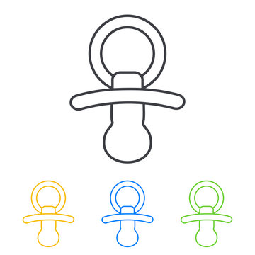 Icono plano linea chupete en varios colores