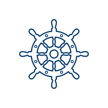 Icono plano linea timon azul en fondo blanco