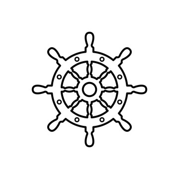 Icono plano linea timon negro en fondo blanco