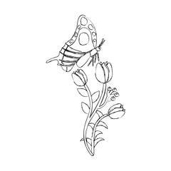 nature blossom branch of red flowers and butterfly vector