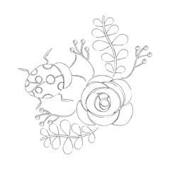 flower and ladybug berries leaves branch decoration vector illustration