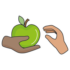 hand with apple fresh vector illustration design