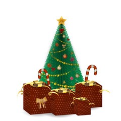 Christmas tree with gift boxes isolated on white background.