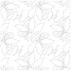 Fototapeta premium Monochrome hand drawn holly seamless pattern, leafs, berry on black stock vector illustration