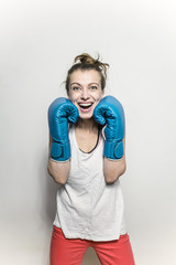  woman in boxing gloves.