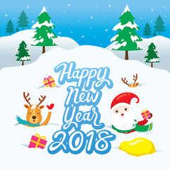 Santa Claus And Reindeer On Snowdrift, Merry Christmas, Xmas, Objects, Animals, Festive, Celebrations