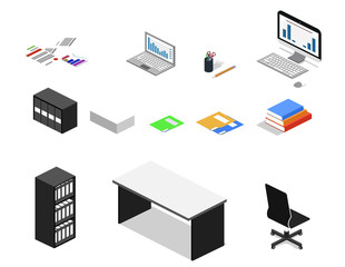 Isometric 3D vector illustration concept set of objects for creation of a business center or office