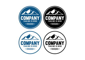 Obraz premium Simple Black and Blue Hill Mountain and Wave on the Ocean Vintage Circle Logo Company Set