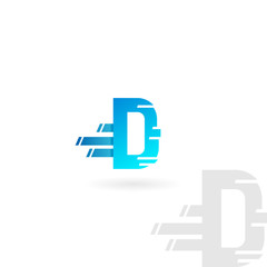 Letter D logo. Blue distorted vector icon. Speed concept font.