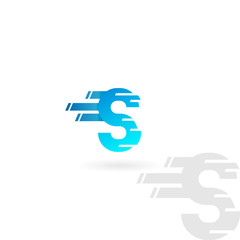 Letter S logo. Blue distorted vector icon. Speed concept font.