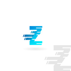 Letter Z logo. Blue distorted vector icon. Speed concept font.