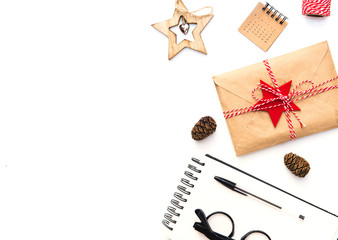 Christmas collection with notebook isolated on white background