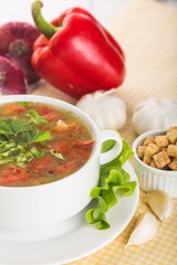 roasted tomato soup with beans, celery and sweet pepper