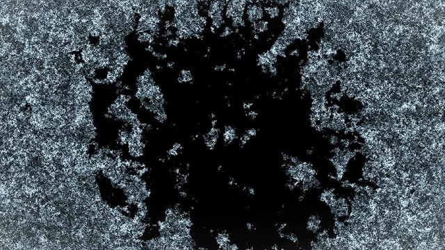 A beautiful animation of the distribution of frosty ice on the window black background