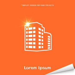 Orange banner with building icon