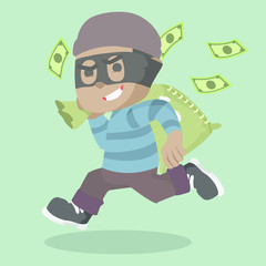 African thief running carrying bag of money– stock illustration
