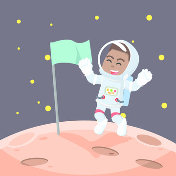 African astronaut putting the flag– stock illustration
