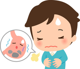 胃もたれに苦しむ若い男性