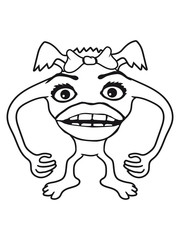 weiblich schleife frau lustig mund lippen girl mädchen gefährlich gnom frech klein monster horror halloween böse ork troll comic cartoon clipart