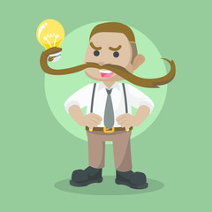 Mustache power african guy lifting bulb– stock illustration 