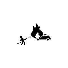 firefighter extinguish a fire extinguisher car icon. Fireman element icon. Premium quality graphic design. Signs, outline symbols collection icon for websites, web design
