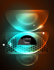 Round shapes, neon glowing trasparent elements. Vector abstract background