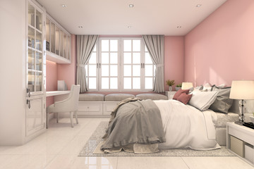 3d rendering beautiful pink vintage kid bedroom