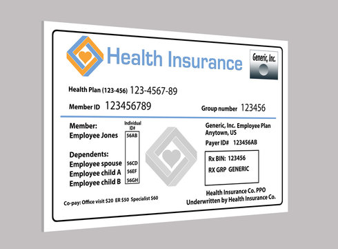 This is a generic, mock, health insurance card from an employer sponsored health care plan. 