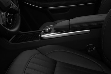 Modern, luxury car interior background. Black and white.