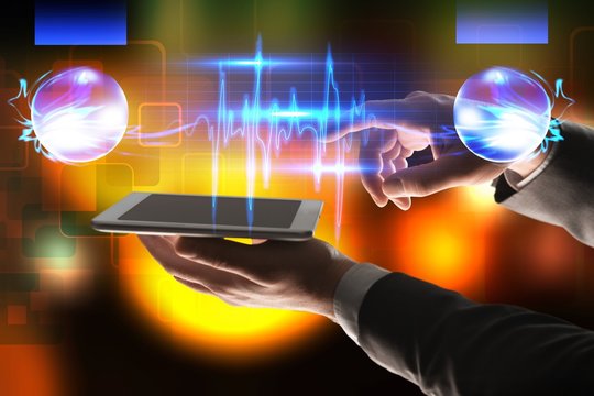 Man and illustration.