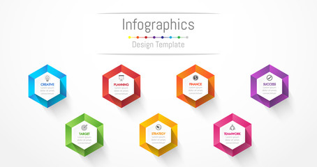 Infographic design elements for your business data with 7 options, parts, steps, timelines or processes. Vector Illustration.