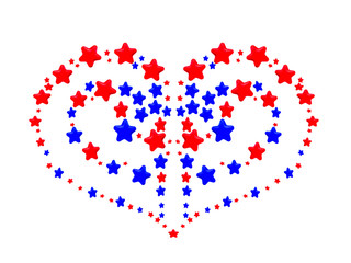 a heart pattern or illustration created from photographs of  red and blue stars
