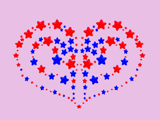a heart pattern or illustration created from photographs of red and blue stars