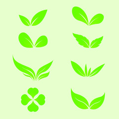 Green leaves ecology and organic logo concept, Green leaves vector icon set.