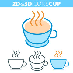 The tea cup. Flat and isometric 3d outline icon set. The teacup with herbal tea and steam line illustration collection. Vector linear infographic elements for web design, social media, presentations.