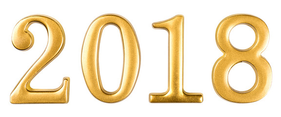 Gold metal numbers 2018 isolated on white