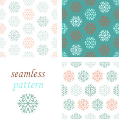 Seamless blue winter pattern with diamond of dots and snowflakes