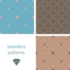 A collection of vintage seamless patterns with circles and embroidered with diamonds