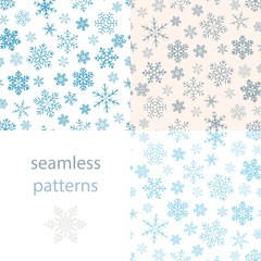 Seamless simple pattern of different blue geometric snowflakes