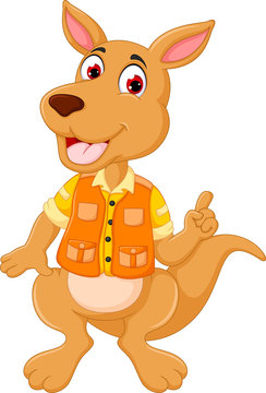 cute kangaroo cartoon standing with laugh and pointing finger