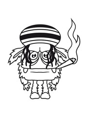 raggae rauchen drogen zigarette jamaika hanf weed cannabis joint kiffen kiffer rastalocken grimmig haarig groß gefährlich gnom frech klein monster horror halloween böse ork troll comic cartoon clipart